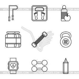 Fitness icons set, outline style - vector clipart