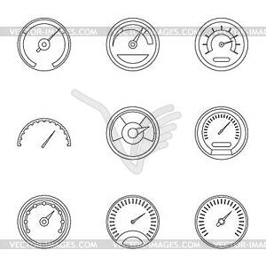 Engine speedometer icons set, outline style - vector clipart