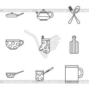 Dishes icons set, outline style - vector image