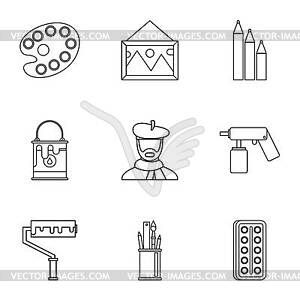 Art icons set, outline style - vector clip art