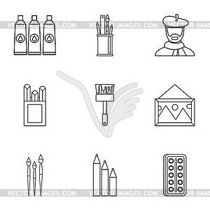 Paint drawing icons set, outline style - vector clipart