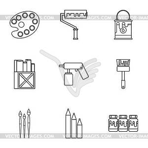 Creativity art icons set, outline style - white & black vector clipart