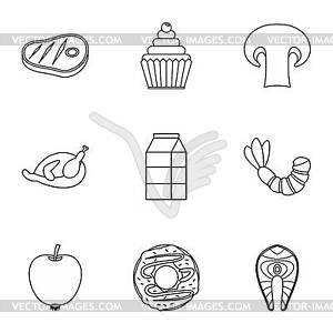 Morning breakfast icons set, outline style - vector clipart