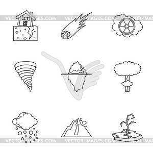 Natural catastrophe icons set, outline style - vector image