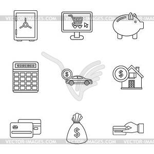 Cash icons set, outline style - vector image