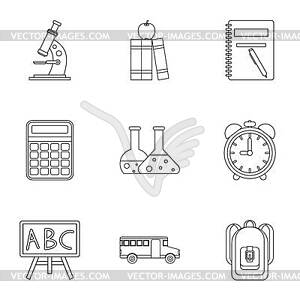 Schoolhouse icons set, outline style - royalty-free vector clipart