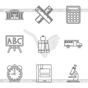 School icons set, outline style - vector image