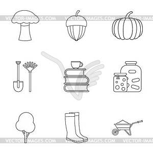 Falling leaves season icons set, outline style - white & black vector clipart