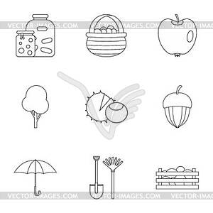 Autumn coming icons set, outline style - vector image