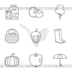 Autumn weather icons set, outline style - vector clipart