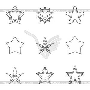 Figure star icons set, outline style - vector image