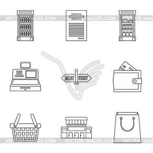 Market icons set, outline style - vector clipart