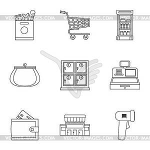 Набор иконок супермаркета, стиль контура - векторная графика