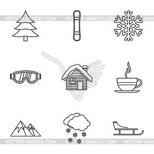 Season winter icons set, outline style - vector image