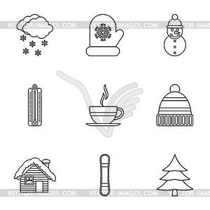 Winter frost icons set, outline style - vector clipart