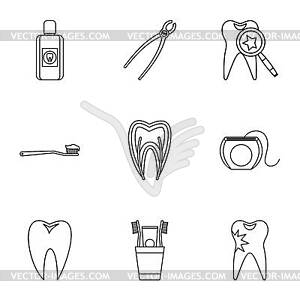 Dental treatment icons set, outline style - vector clip art