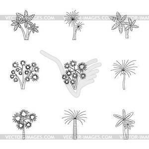 Tree palm icons set, outline style - vector image