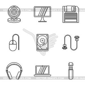 Computer protection icons set, outline style - white & black vector clipart