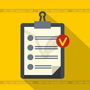 Clipboard with checklist icon, flat style - vector image