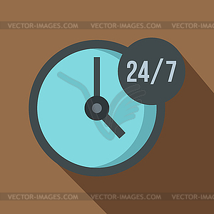 Open or served around clock icon, flat style - vector clipart