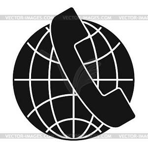 Handset and globe icon, simple style - vector clip art