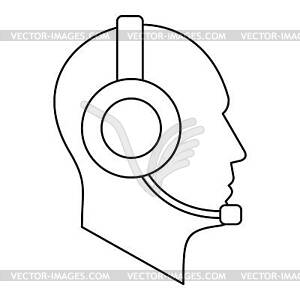 Man with headset icon, outline style - vector image