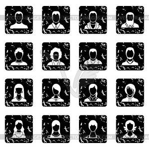 Avatars set set icons, grunge style - vector image