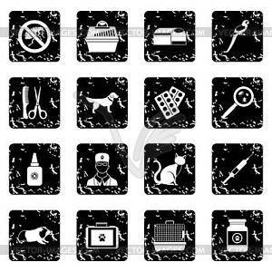 Veterinary set icons, grunge style - vector image