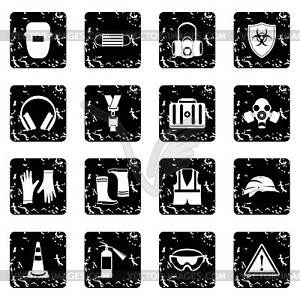 Safety set icons, grunge style - vector clipart / vector image