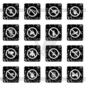 No insect sign set icons, grunge style - vector clipart