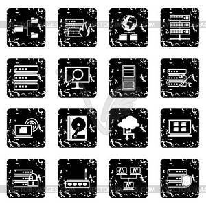 Big data set icons, grunge style - vector clip art