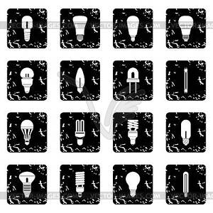 Light bulb set icons, grunge style - vector clipart