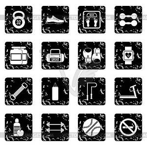 Gym set icons, grunge style - vector clipart / vector image