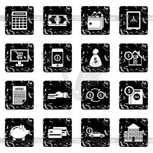 Credit set icons, grunge style - vector image