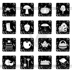 Autumn set icons, grunge style - vector clip art