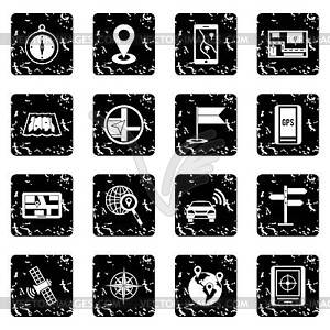 Navigation set icons, grunge style - vector clipart