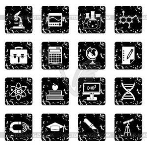 Education set icons, grunge style - vector clipart