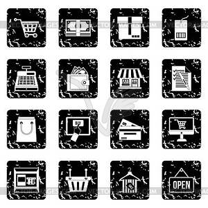 Shopping set icons, grunge style - vector clipart / vector image