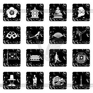 South Korea set icons, grunge style - vector clip art