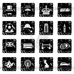 Great Britain set icons, grunge style - vector clipart