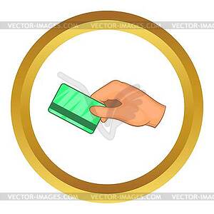 Hand with hotel room key card icon - vector image