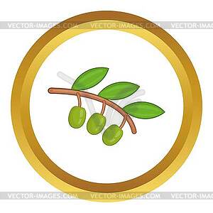 Olive branch with green olives icon - vector image