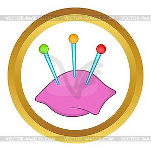 Sewing pins and pin cushion icon - vector image
