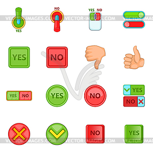 Yes no icons set, cartoon style - vector clipart