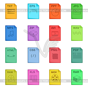 File extension icons set, cartoon style - vector image