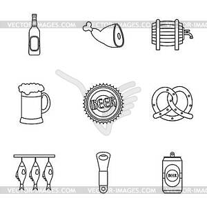 Beer icons set, outline style - vector clip art