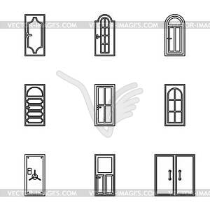 Door icons set, outline style - vector image