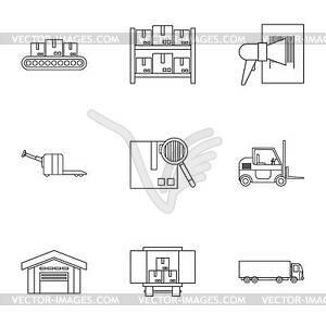 Warehouse icons set, outline style - vector image