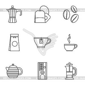 Tea icons set, outline style - vector image