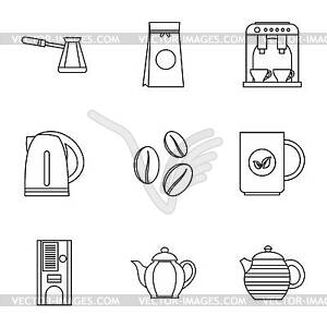 Coffee icons set, outline style - vector clipart